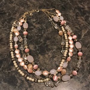 Pink pear grey choker necklace